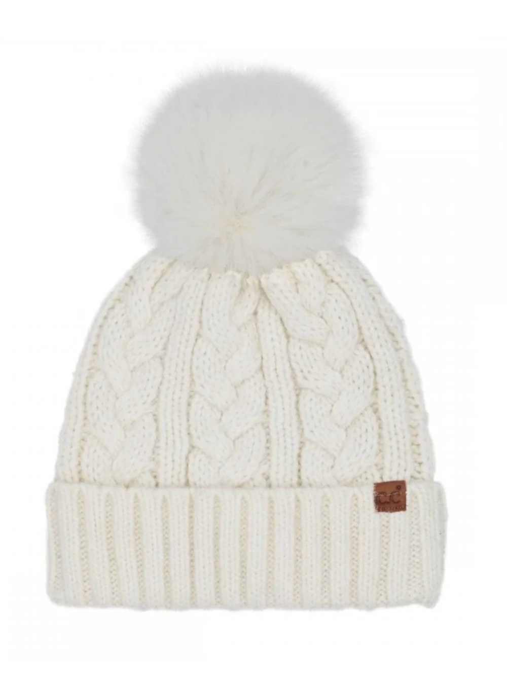 C.C FAUX FUR BEANIE, CREAM